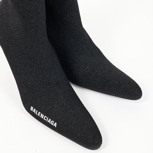 Balenciaga Knife 80 Black Glittered Stretch-Knit Ankle Boots - Picture 6 of 9